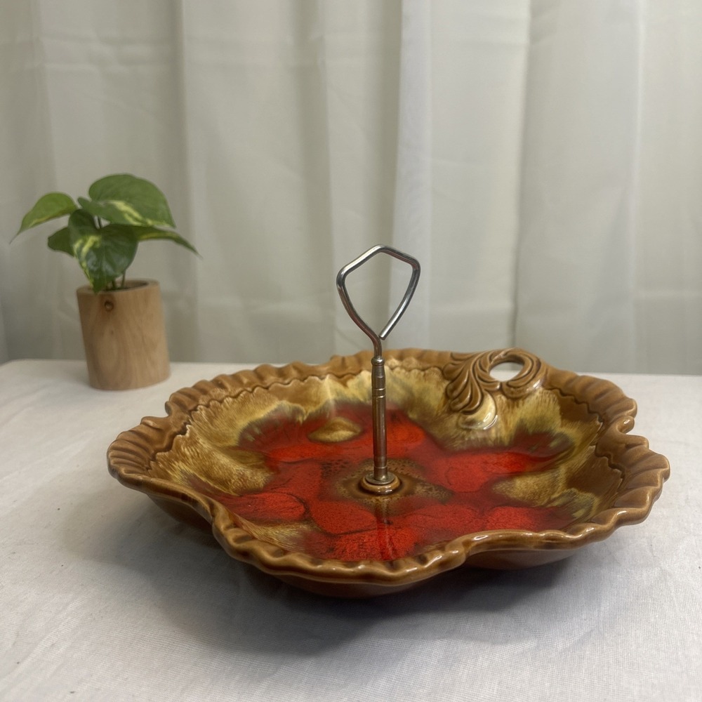 Vintage Japan Lava Glaze‎ Tidbit Tray Mid-Century Ceramic Serving Dish